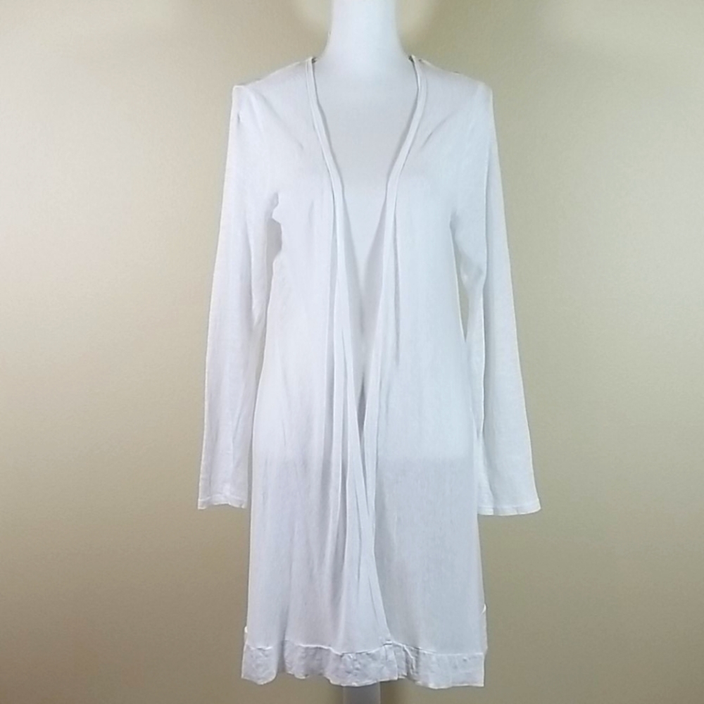 Tahari white linen open cardigan